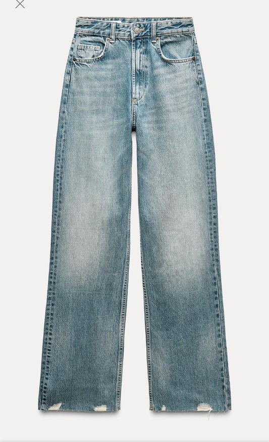 0002 ZR Highwaist distress wideleg jean