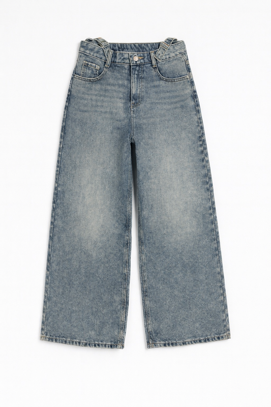 001 New High-Waist Vintage Blue Wide-Leg Jeans | Full Length