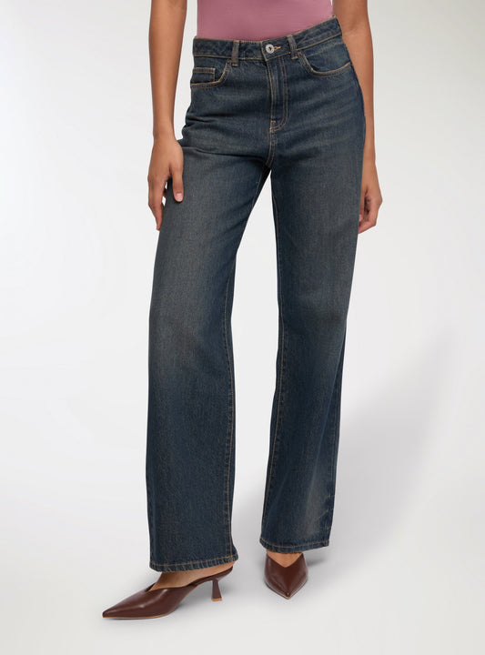 003 TNV high rise dark blue wash wide leg jeans