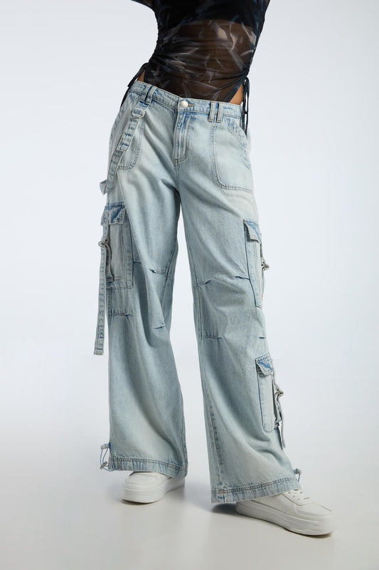 FB Unisex Premium Multipocket denim cargo Light blue