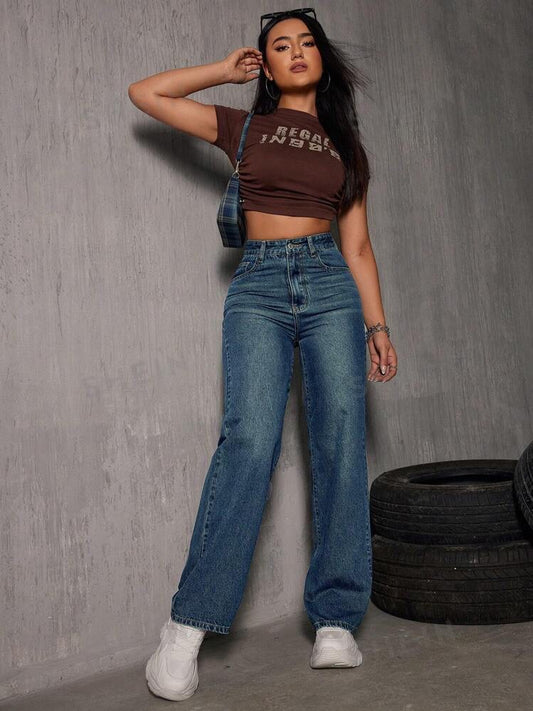 01 Vintage Highwaist straight fit Jeans tint blue