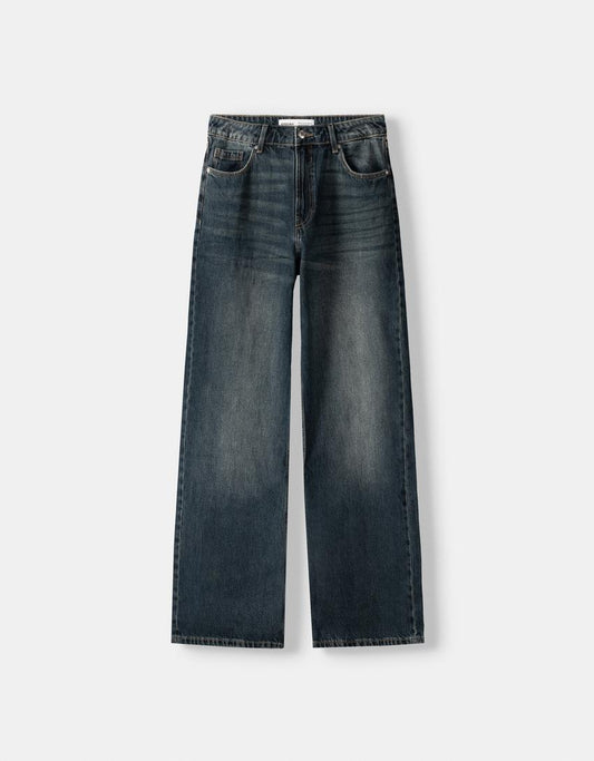 001 Bk Unisex Highwaist Green vintage wide-leg Baggy jeans