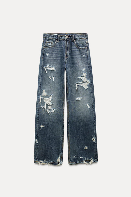 0001 ZR ripped wide leg jeans