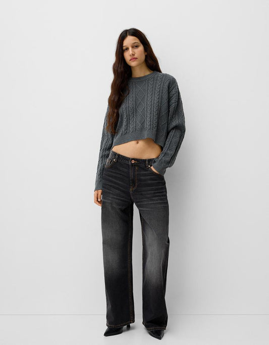 003 BK unisex premium Highwaist Black-wash wide leg baggy jeans