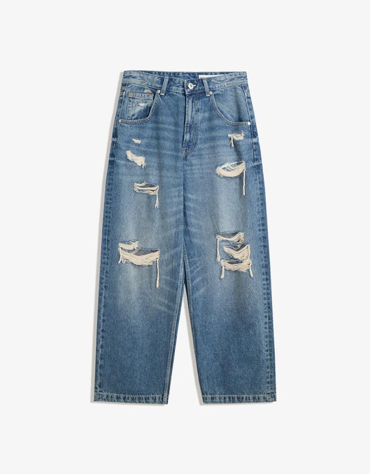 0012 BK Unisex distress baggy jeans