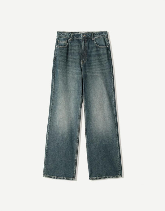 003 BK Unisex Vintage Green baggy wide leg Jeans