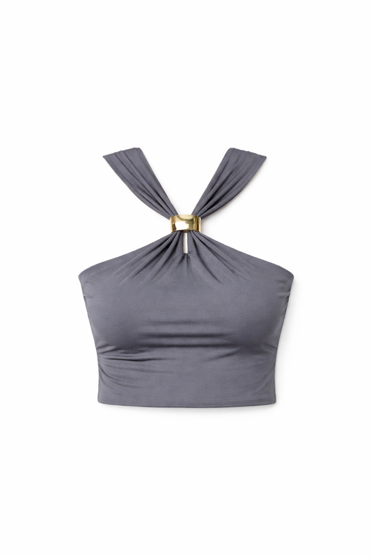 Slate Luxe Ring-Detail Polyamide Halter Top