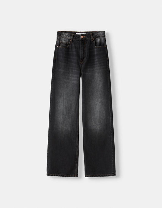 003 BK unisex premium Highwaist Black-wash wide leg baggy jeans