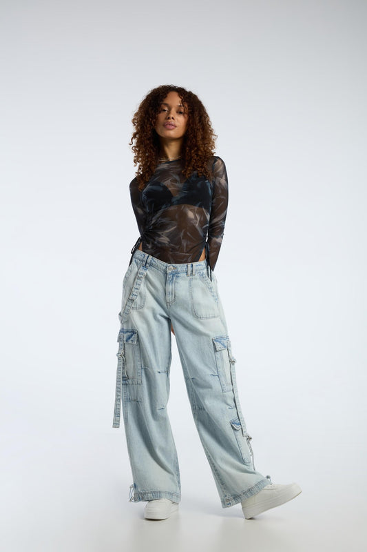 FB Unisex Premium Multipocket denim cargo Light blue