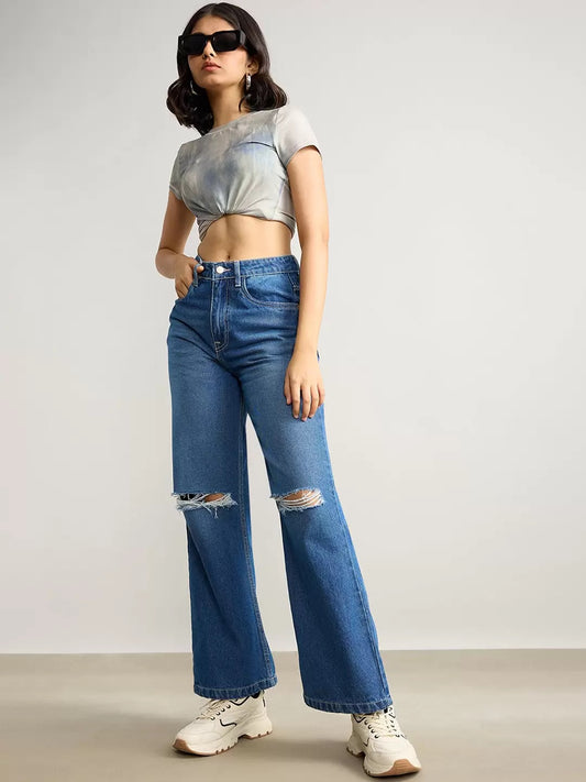 05 Highwaist Ripped wide leg denim