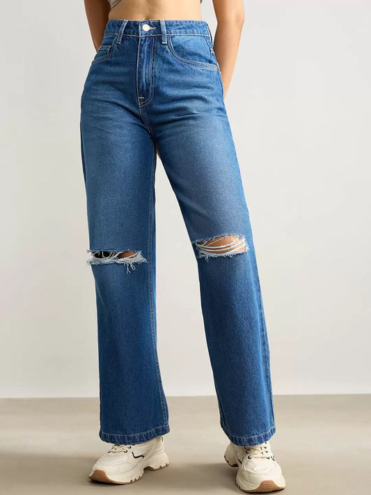 05 Highwaist Ripped wide leg denim