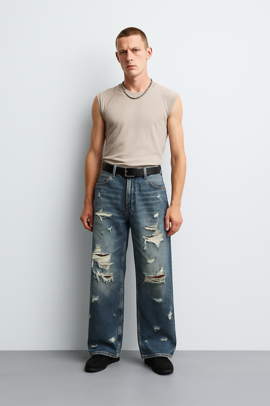 0001 ZR ripped wide leg jeans