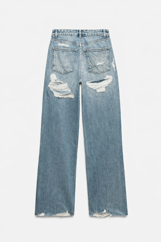 0002 ZR Highwaist distress wideleg jean