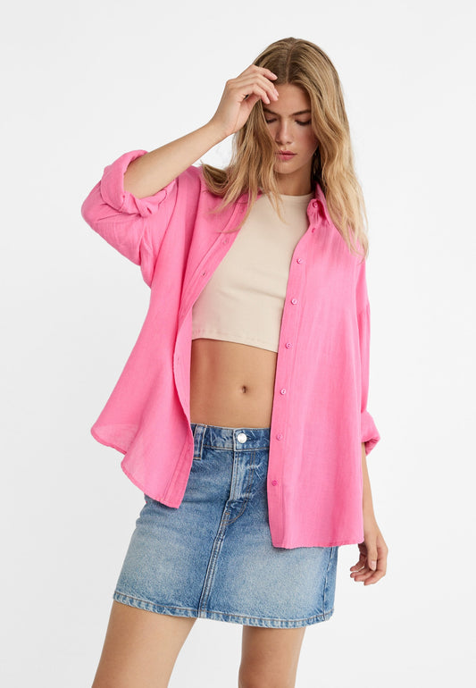 Oversize linen blend shirt Pink