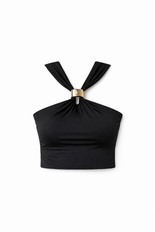 Midnight Luxe Ring-Detail Polyamide Halter Top