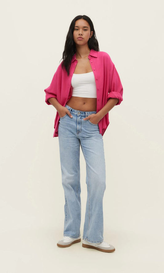 Oversize linen blend shirt hot pink