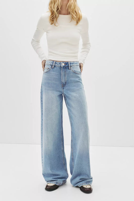 002 PB High-Waist Wide-Leg Jeans – Light Blue Wash