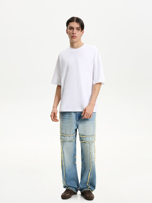0001 Unisex Panelled straightfit Denim Jeans