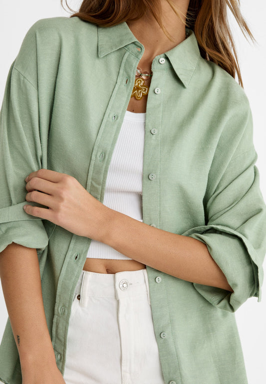 Oversize linen blend shirt green