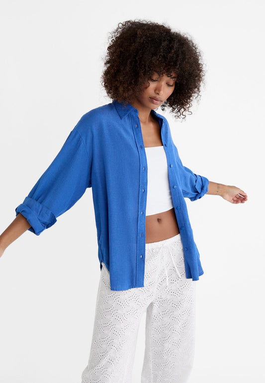 Oversize linen blend shirt in Blue color