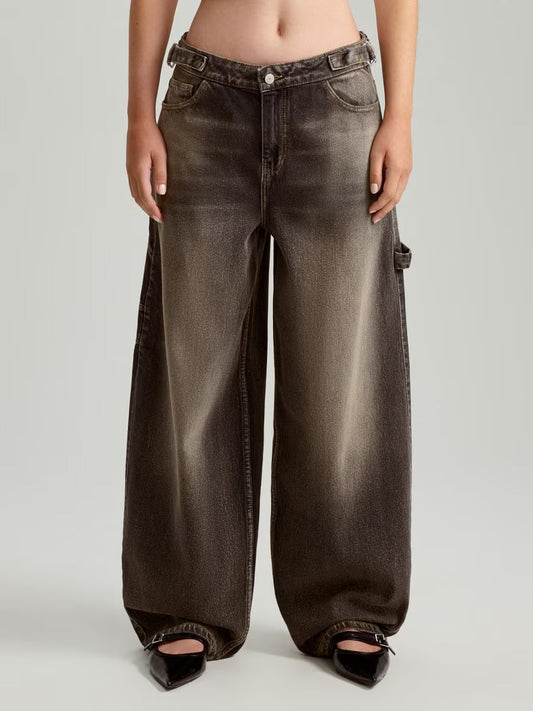 009 Unisex Baggy carpenter jeans washed charcol brown