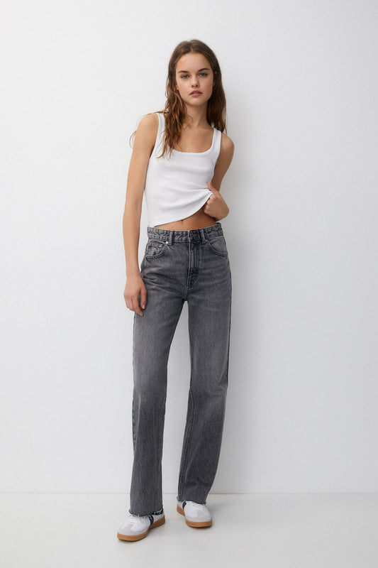 PB High waist Straight Fit denim grey