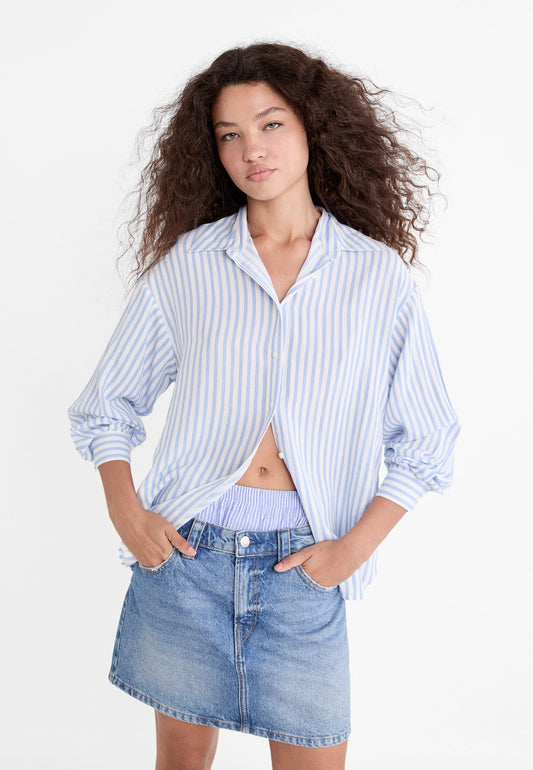 Oversize linen blend shirt blue stripe