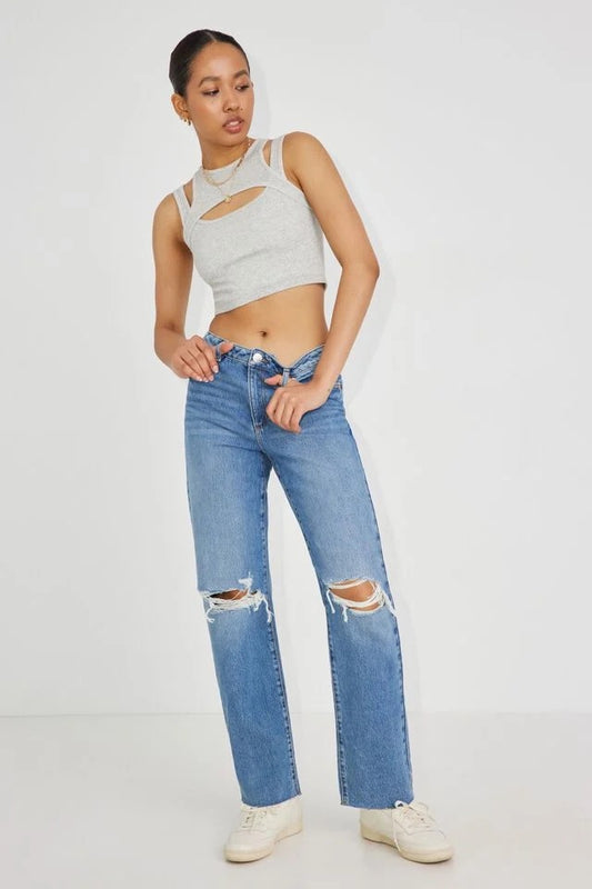 Vintage straight fit ripped jeans denim blue