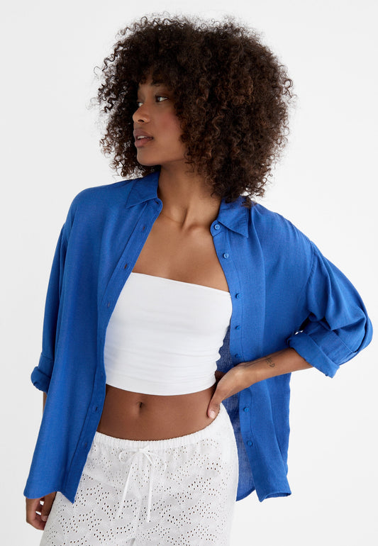 Oversize linen blend shirt in Blue color