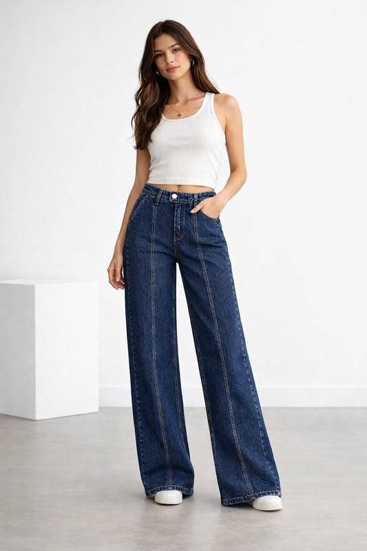 001 CTN Midnight Blue High-Rise Wide Leg Jeans