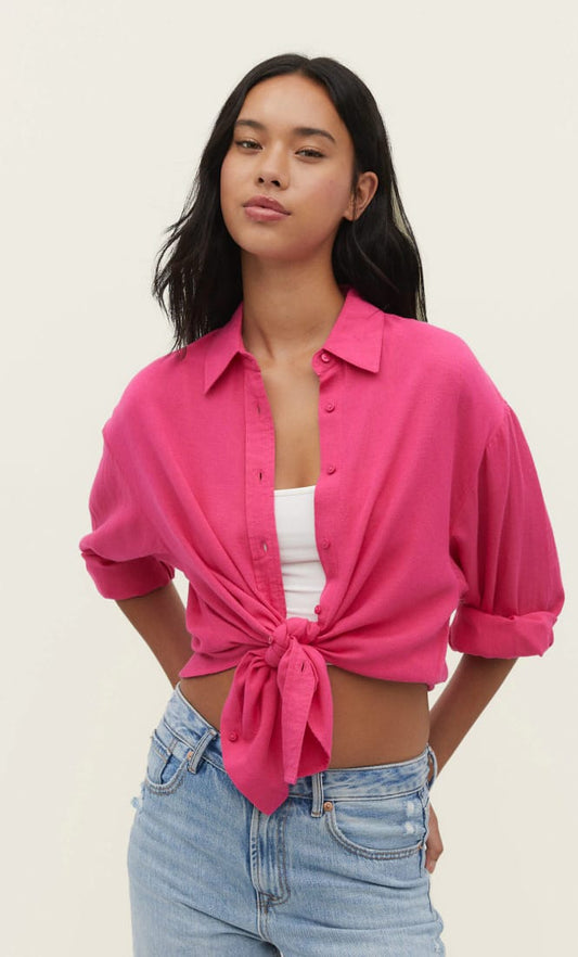 Oversize linen blend shirt hot pink