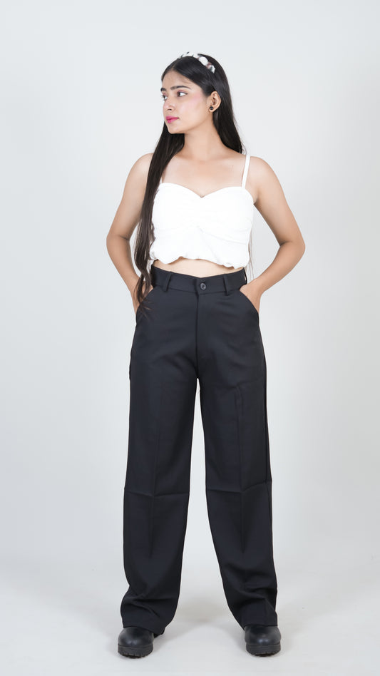 Imp Highwaist Korean loose straight fit trouser black