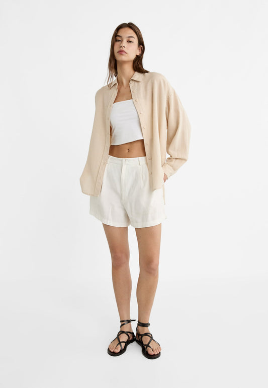 Oversize linen blend shirt beige