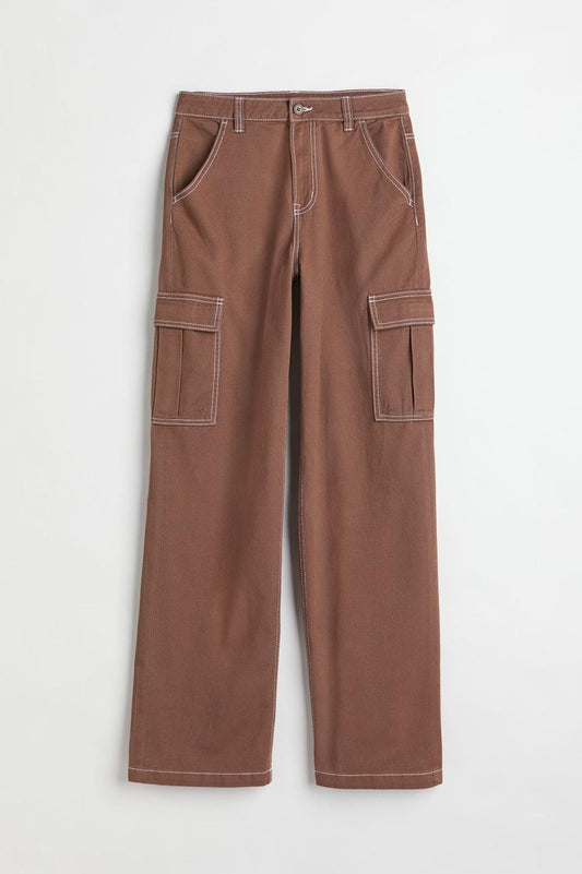 MH Highwaist brown twill cargo 6 pocket