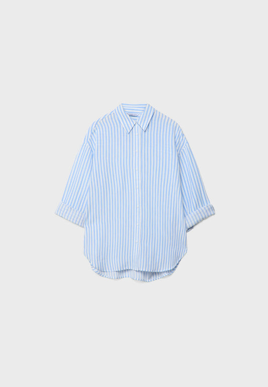 Oversize linen blend shirt blue stripe