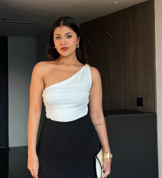 Ivory Aura One-Shoulder Polyamide Top