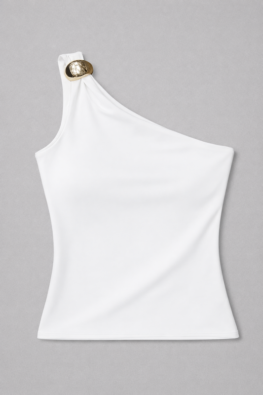 Ivory Aura One-Shoulder Polyamide Top
