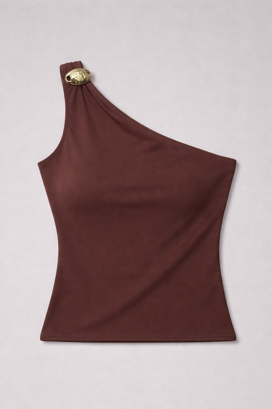 Mocha Aura One-Shoulder Polyamide Top