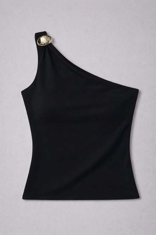 Midnight Edge One-Shoulder Polyamide Top