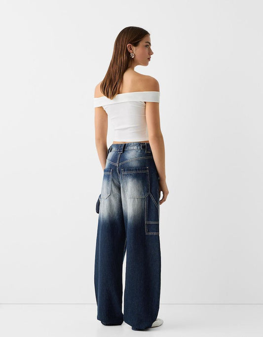 Fashionable High-Waisted Faded Blue Denim Jeans for Women